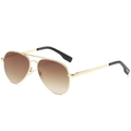 Punk aviator sunglasses with golden metal frame and brown gradient lenses - Gold Frame Double Tea Polarized Lens