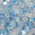 Iridescent 5mm square glass beads with blue stripes for DIY handmade jewelry crafts - 5mm 10g/Pack Approx 50pcs / Blue Mix