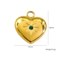 Gold heart pendant with green gem and radial texture, 18mm stainless steel jewelry charm - Green Zirconia