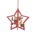 3D wooden Christmas star ornament featuring festive teddy bear and tree prints with red rope - 3D Star Style A [Red]