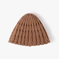 Brown jacquard knit bucket hat for women with thick ribbed texture for winter - Caramel color