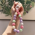 Handmade macaron beaded phone charm with pink, purple and mint acrylic beads - Macaron Mixed Colors