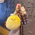 Cute plush yellow chick and chocolate block keychain with a brown braided rope strap - Plush Food-Chef Potato + Chocolate
