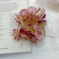 Floral hair claw clip with pink and yellow gradient flower and water droplets - Purple Flower Banana Clip