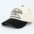 Two-tone baseball cap in cream and black with embroidered Faith can move mountains text - One Size(Adjustable) / Beige/Black