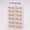 Set of 12 pairs of minimalist gold-plated stainless steel hoop earrings with ribbed texture - Large Variant Small / 4mm Wide 11mm OD / Gold