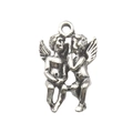 Antique silver cherub pendant with two angels for DIY vintage jewelry making - Double Angel-14x20mm-2.9g-9805