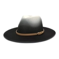 Classic Fedora hat featuring a black and white gradient design with light brown leather band - Khaki Thin Belt Decor / Black/Grey-White Gradient