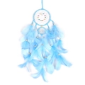 Blue dream catcher with feathers and heart charm, handmade home decoration wall hanging - No Light Version / Blue