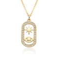 Luxury gold plated oval necklace with star and evil eye pendant in cubic zirconia - Oval Evil Eye Style (c485)
