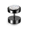 Macro view of black dumbbell earrings with iridescent white crushed stone inlay - Black Base - White Druzy / 10mm
