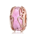 Rose gold hollow heart charm with shimmering pink crystal inlay for DIY bracelets - Pink Heart Faceted Style (PH0050)
