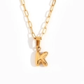 18K gold plated necklace with a mini bubble letter K pendant and a paperclip chain - Gold-K