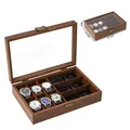 Wooden watch and sunglass display case with 6 watch slots and 3 glasses sections - 6+3 Slot Black Walnut