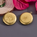 Médaillon rond en bronze vintage avec relief de loup et motifs floraux gravés - N°26 Médaillon Rond à Relief Tête de Loup (27.5*31mm)