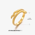 Adjustable golden snake ring in stainless steel with detailed scale texture finish - Snake Style (ZN133G)