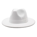 Elegant white wool felt fedora hat with flat brim and decorative ribbon band - M (56-58cm) / White