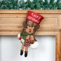Christmas stocking with 3D reindeer doll and Merry Christmas embroidery hanging on fireplace - Long Leg Style Reindeer