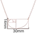 Rose gold Fibonacci spiral rectangle pendant necklace with 30mm x 14mm dimension - 618 Fibonacci Spiral / Rose Gold