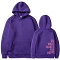 Purple oversized hoodie featuring 'DO WHAT MAKES YOU HAPPY' back print in size M - S / Purple Slogan