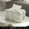 Boîte à mouchoirs moderne en céramique crème avec texture ondulée décorative pour salon - Style Carré de Sucre Boîte à Mouchoirs - Blanc Crème