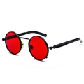 Lunettes de soleil rondes steampunk avec monture en métal noir, verres rouges et ressorts - Monture Noir Océan Rouge