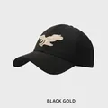 Casquette de baseball noire classique avec broderie aigle 3D dorée et visière courbée - M (54-58cm) / Noir & Or