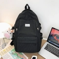 Black bubble texture backpack with rabbit keychain and minimalist XiaoXiao woven label - No Pendant / Black