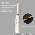 Off-white automatic umbrella with ring handle and 125cm diameter canopy for sun and rain - 20-ribbed Umbrella With Three-person Enlarged Ring Buckle 125cm Diameter At The Bottom Press The Umbrella Tip With A Wutong Seed. / Gift Box Not Included