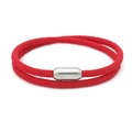 Red braided double-wrap rope bracelet with silver magnetic buckle on white background - Red