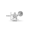 Zilveren labret-knopje met zirkoonbloem, afmetingen 0,52 cm bij 0,55 cm, staal - Bloemontwerp (0166-1#) / Zilver