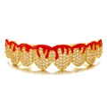 Hip hop grillz set in gold finish with red flame pattern and cubic zirconia stones - Gold Top Tooth (S00165G-1)