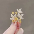Elegant wheat stalk brooch with sparkling white crystals and yellow gemstone berries - 288# Yellow Leaf