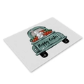 Easter rabbit and carrot linen placemat with vintage green truck and Happy Easter text - CD002-13 Green Truck and Rabbit