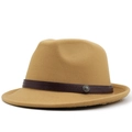 Κλασικό καμηλό μάλλινο καπέλο fedora με vintage καφέ δερμάτινη ταινία και μεταλλική αγκράφα - M(56-58cm) / Καμηλό (JXF-540)