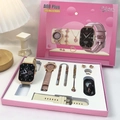 Pink 8-in-1 women smartwatch jewelry gift set with 2.02 inch screen and accessories - Rose Gold Case Watch Set (HW25128-03-01)