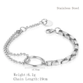 Pulsera de doble fila de cuentas y cadena box de acero inoxidable dorado con anillo redondo - Estilo de Retazos de Plata / Plateado (LB1164)