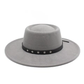 Detail of grey wide brim pork pie wool hat with black star-studded leather band - M (56-58cm) / Light Gray