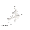 Ciondolo strega su scopa in acciaio inox argento, sagoma intagliata da 48x42mm - Pendente Singolo (Senza Catena) / Argento