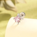 Surgical steel star earring with pink gemstone and secure screw back closure - Pink (Single Piece)