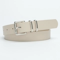 Minimalistischer Y2K Ledergürtel in Creme mit silberner Metallschnalle für Damen - Beige