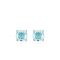 Elegant S925 sterling silver stud earrings with round light blue crystal in four-prong setting - 6mm / Light Sea Blue