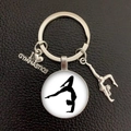 Silver gymnastics keychain with I Love Gymnastics engraving and gymnast silhouette pendant - Balance Beam Gymnastics Style (6)