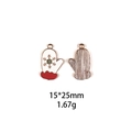 Detail of red and white Christmas glove charm with gold snowflakes and 15x25mm size data - Style 6-Snowflake Christmas Glove
