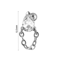 Silver stud earring featuring a pear-cut teardrop stone and chain, 12.5mm height - #3 Teardrop Chain