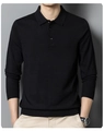 Men's slim fit black knitted long sleeve polo shirt with classic collar and three buttons - M / Black