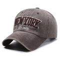 Vintage washed cotton baseball cap in dark grey brown with New York embroidery - One Size Adjustable / Coffee