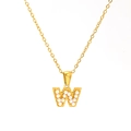Elegante Halskette aus Gold-Titanstahl mit Buchstabe-W-Anhänger und weißen Perlen - Buchstabe W (SP723G-W)