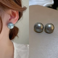 Elegant metallic gray pearl stud earrings featuring a high-gloss round finish for women - Grey Round Pearl Style (46#)