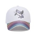 White unicorn baseball cap for kids with a sparkling rainbow glitter brim and embroidery - White Rainbow Brim Pegasus